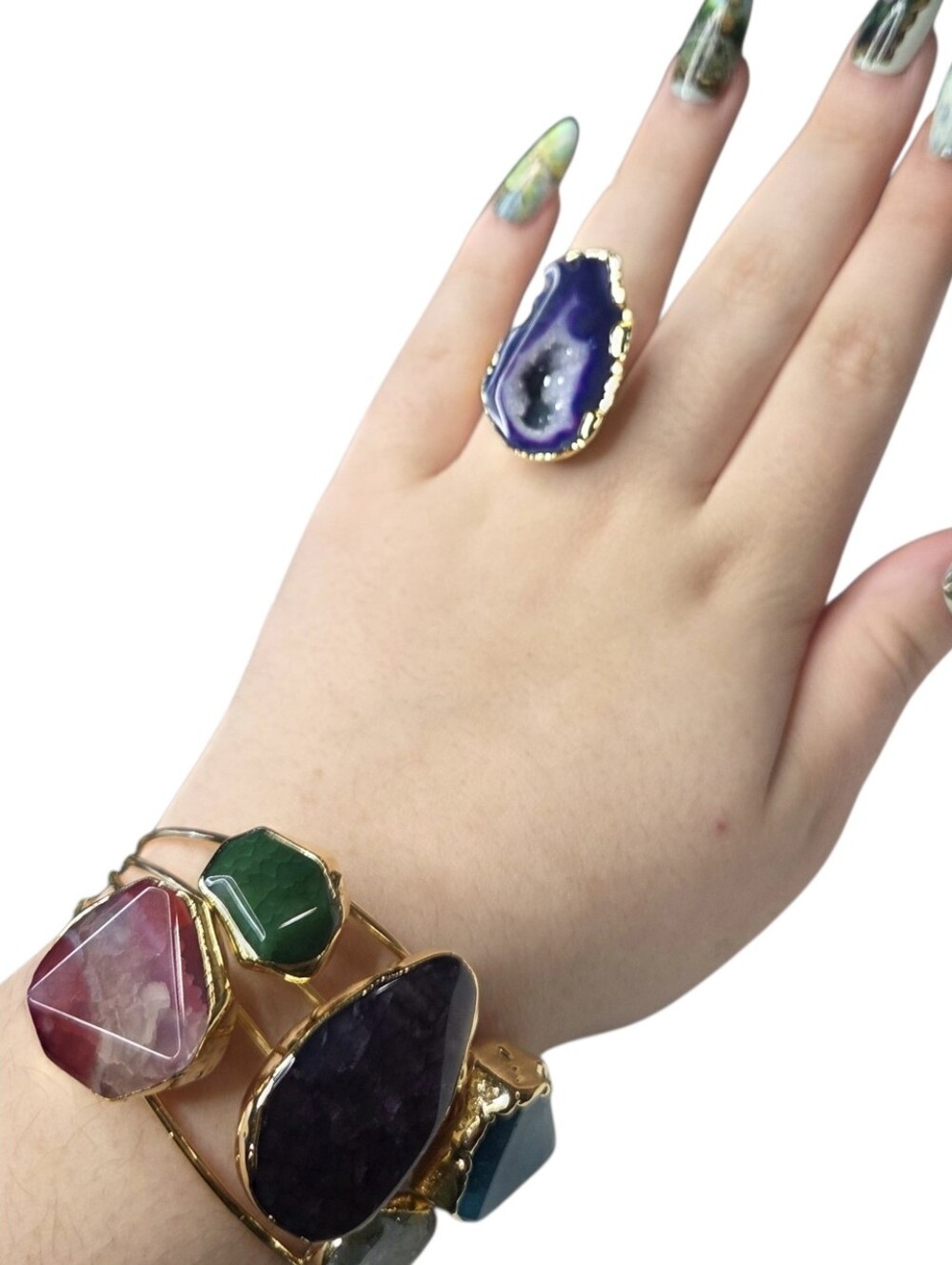 18k Gold Plated Artisan Genuine Deep Purple Agate Sugar Geode Druzy Ring - Picture 6 of 7